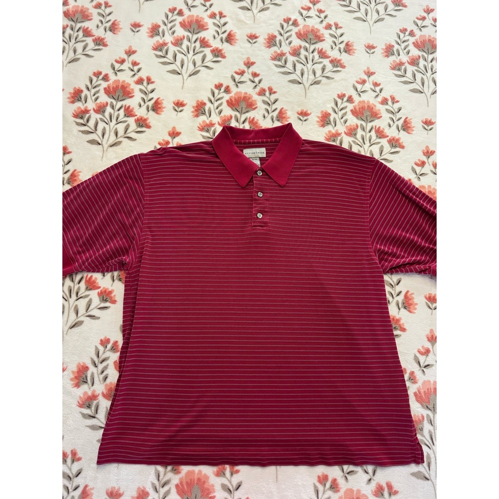 Cutter & Buck Mens XL Red Striped 100% Silk Short Sleeve Polo Shirt 132549-80